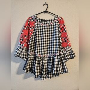 Pankaj & Nidhi Anthropologie Gingham Swing Peplum Top size small